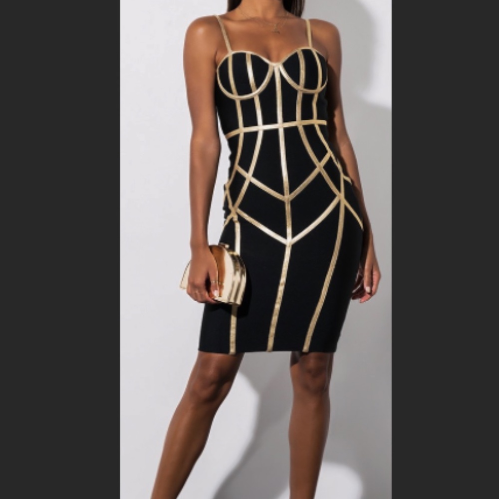 Black & Gold Bandage Bodycon Dress